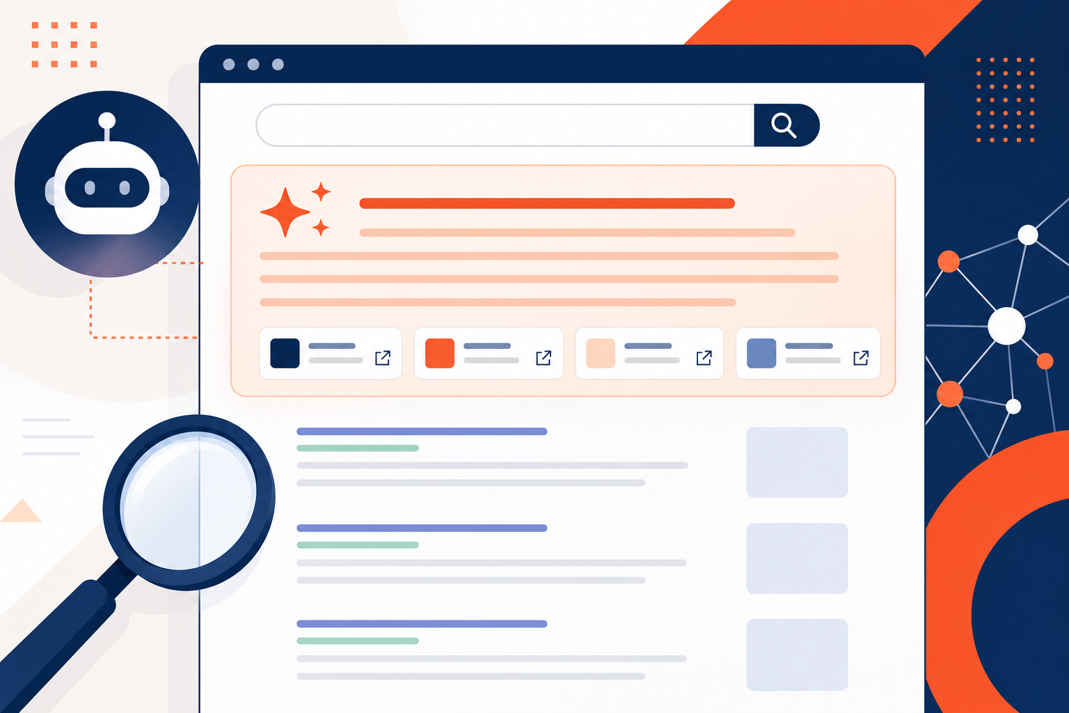 AI-generated answer box at the top of a search results page with citation chips linking to sources